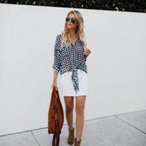 Moonstone Button Down Gingham Tie Top - Medium